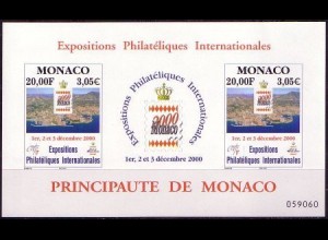 Monaco Mi.Nr. Block 81 Briefmarkenausstellung MONACO 2000