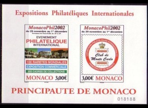 Monaco Mi.Nr. Block 85 Int. Briefmarkenausstellung MONACOPHIL ´02