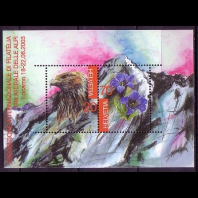 Schweiz Mi.Nr. Block 33 Briefmarkenausstellg TICINO'83, Mont Dolent Adler Enzian